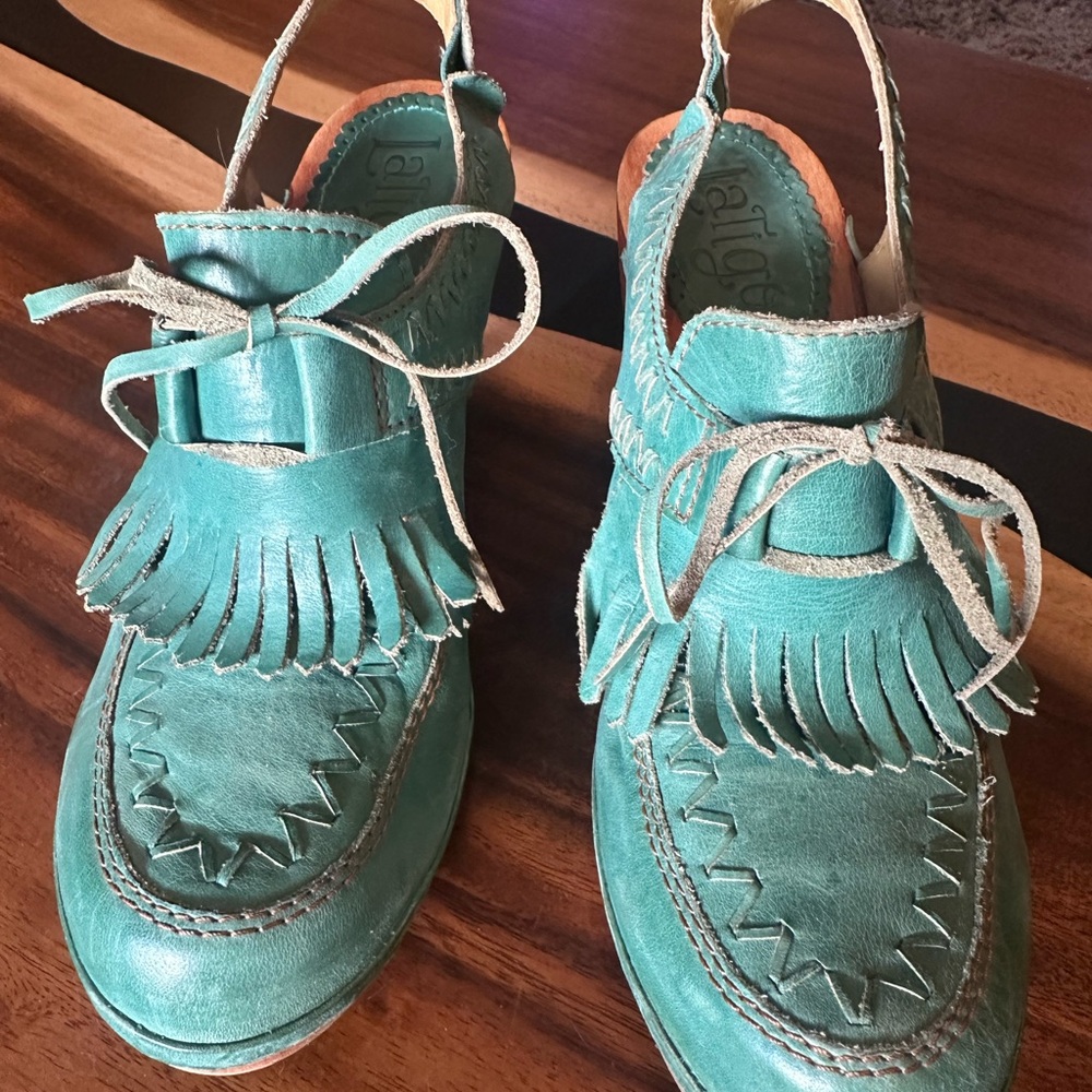 Latigo Green Heels with Fringe Detail